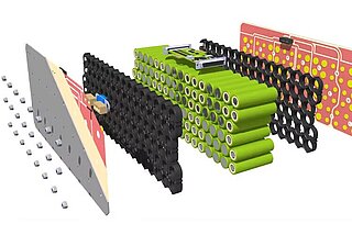 Rendered sectional view of the structure of a CONCHIFERA battery module.